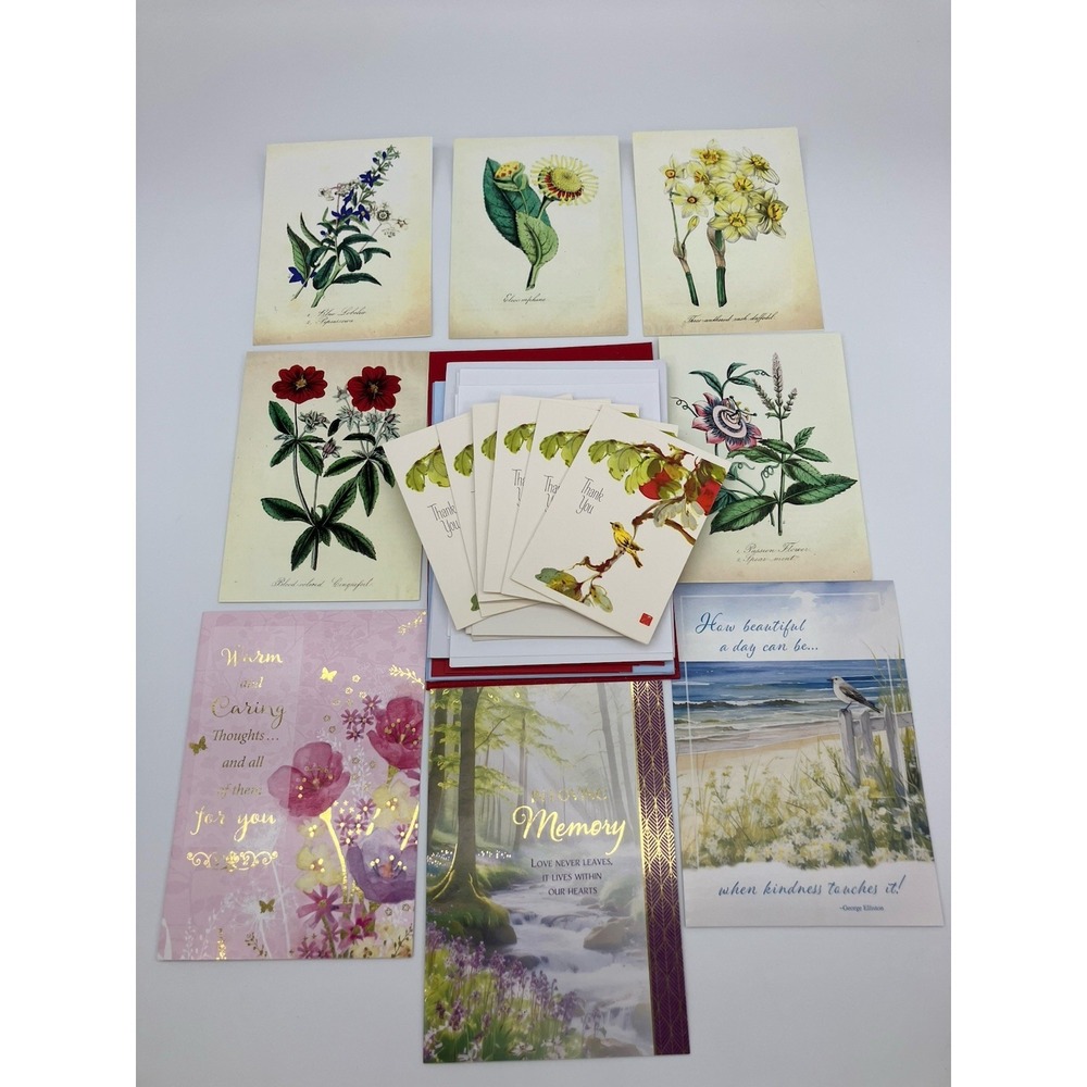 Vtg Thank You Cards Sympathy Flowers Friendship 14 Unused Ephemera Scrapbook Art